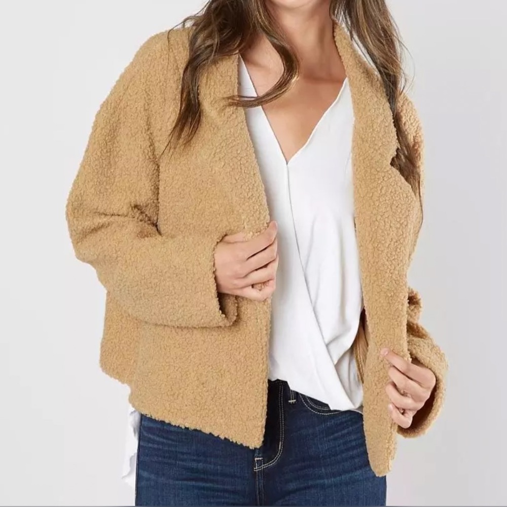 BKE Buckle Sherpa Teddy Jacket Lightweight Shacket NEW